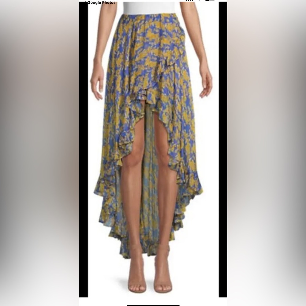 CAROLINE CONSTAS ADELLE  FLORAL SILK ASYMMETRICAL HIGH LOW MAXI SKIRT SIZE  S